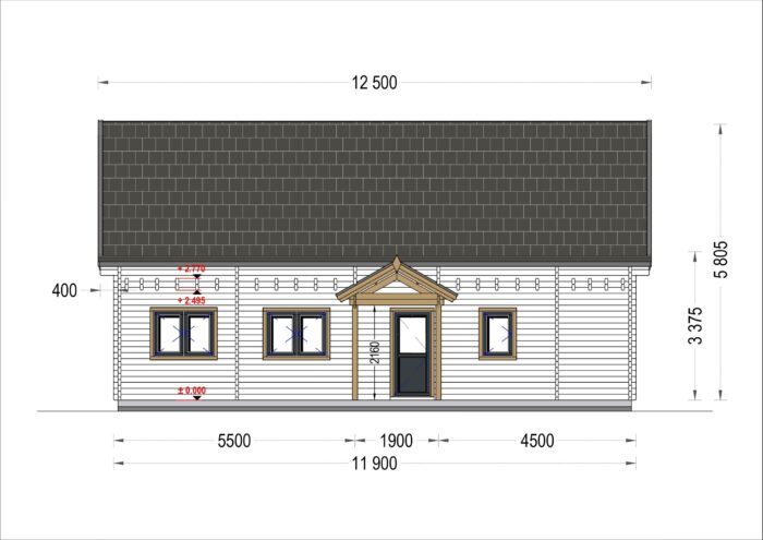 Blockbohlenhaus VERENA (66mm), 127m²