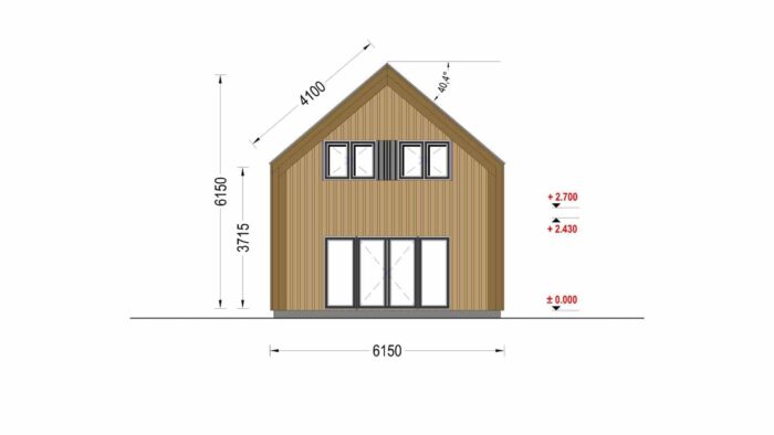 Holzhaus AUSTRIA ( 68mm + Holzverschalung, Isoliert), 81m²