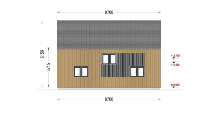 Holzhaus AUSTRIA ( 68mm + Holzverschalung, Isoliert), 81m²