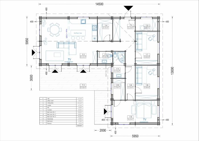 Bungalow Neusiedl (68 mm + Holzverschalung), Isoliert 129 m²