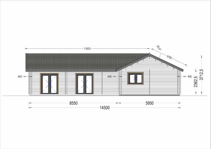 Bungalow Neusiedl aus Holz (44 + 44mm), 129m²