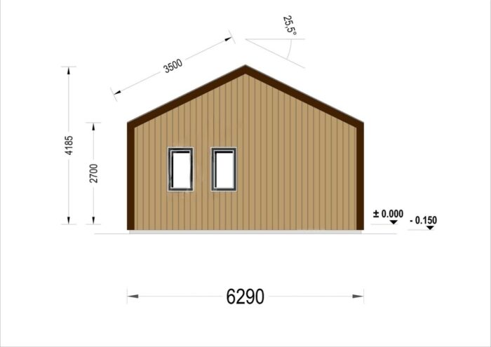 Blockbohlenhaus ARNOLD Isoliert (68mm + Holzverschalung), 40m²