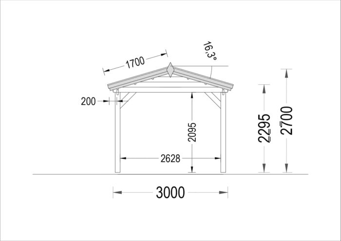 Carport aus Holz CLASSIC, 3x6 m, 18 m²