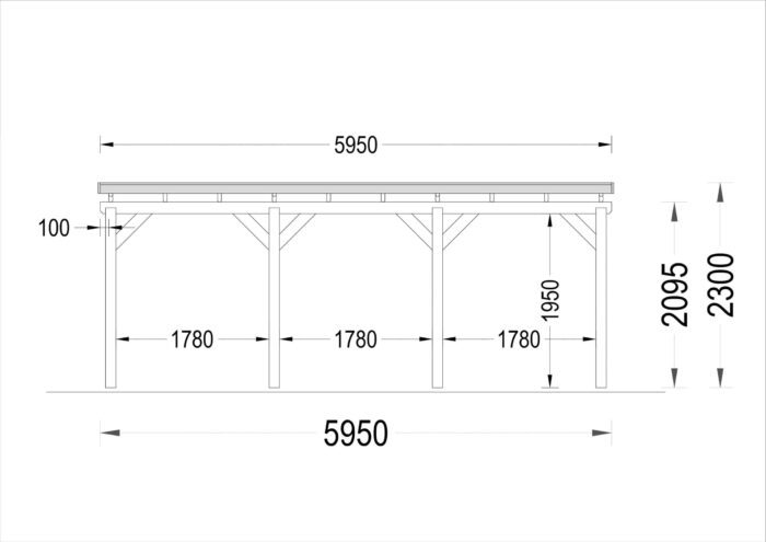 Carport aus Holz mit Flachdach, 3x6m, 18m²