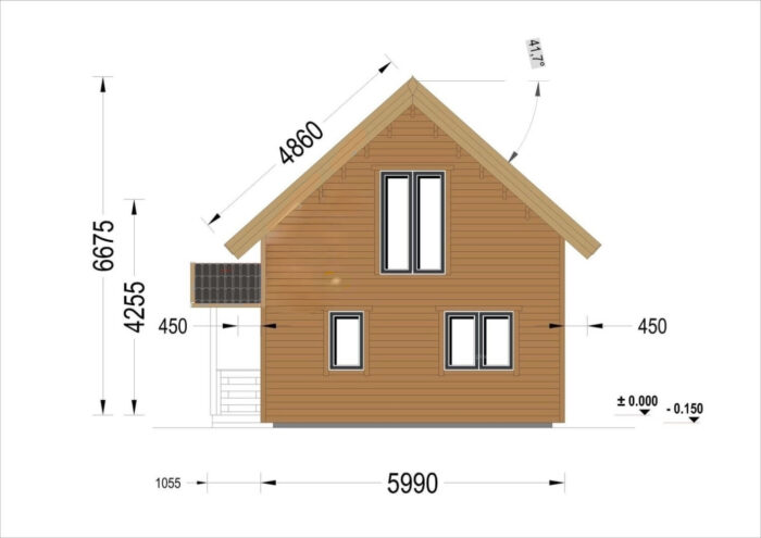 Blockbohlenhaus ERNI (68mm + Holzverschalung, Isoliert) 70 m²