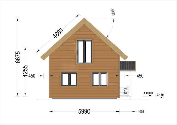 Blockbohlenhaus ERNI (68mm + Holzverschalung, Isoliert) 70 m²