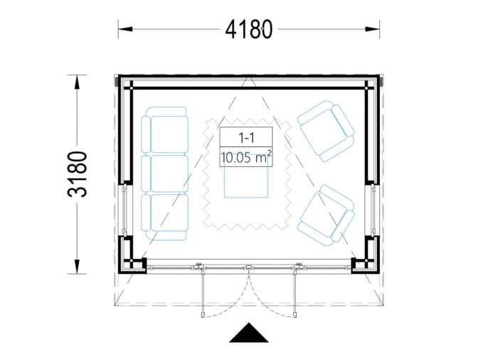 Gartenhaus EMIL (34mm + Holzverschalung ), 4x3m, 12m²