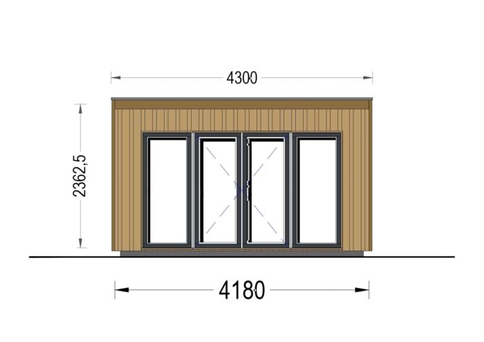 Gartenhaus EMIL (34mm + Holzverschalung ), 4x3m, 12m²