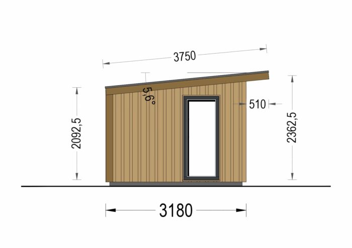 Gartenhaus EMIL (34mm + Holzverschalung ), 5x3m, 15m²