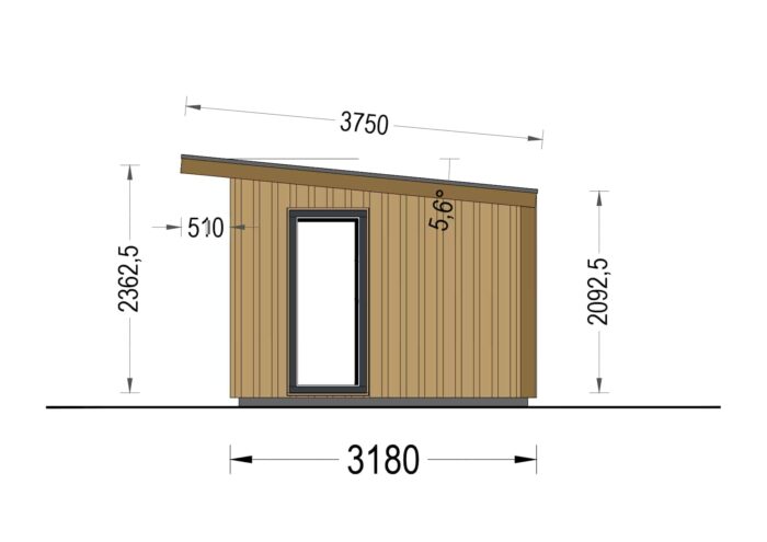 Gartenhaus EMIL (34mm + Holzverschalung ), 5x3m, 15m²