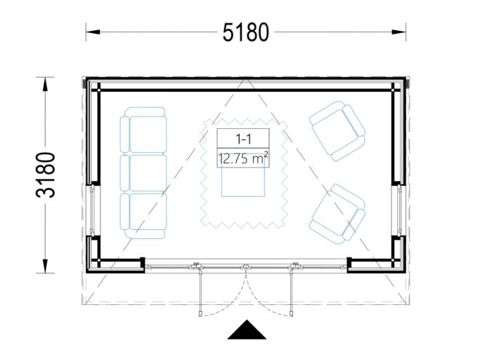 Gartenhaus EMIL (34mm + Holzverschalung ), 5x3m, 15m²