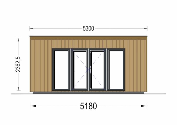 Gartenhaus EMIL (34mm + Holzverschalung ), 5x3m, 15m²