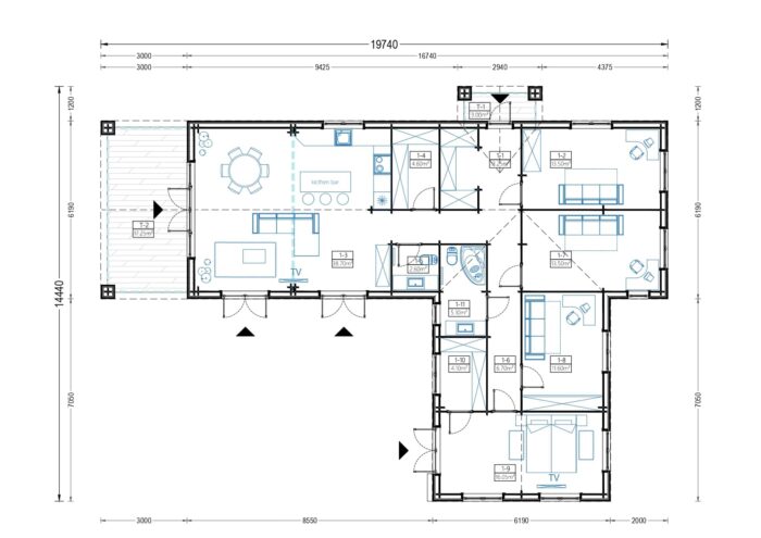 Bungalow Tauern (44 mm + Holzverschalung), 150 m²