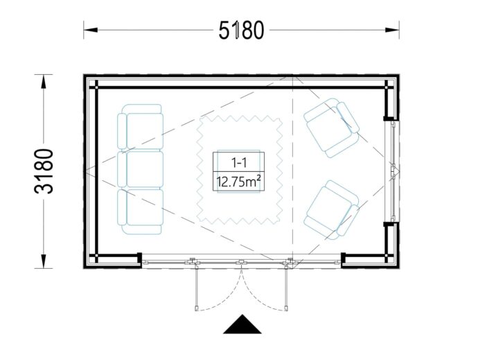 Gartenhaus ANTON (34mm + Holzverschalung ), 8x3m, 15m²