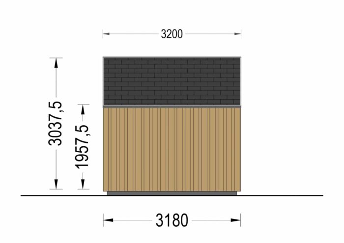 Gartenhaus ANTON (34mm + Holzverschalung ), 8x3m, 15m²