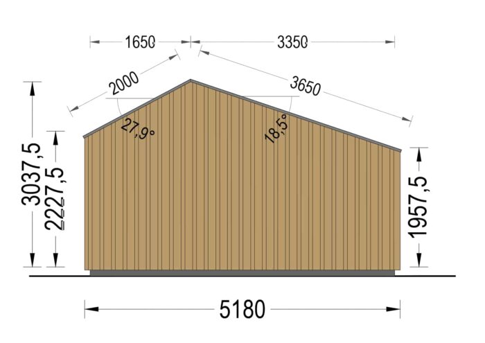 Gartenhaus ANTON (34mm + Holzverschalung ), 8x3m, 15m²