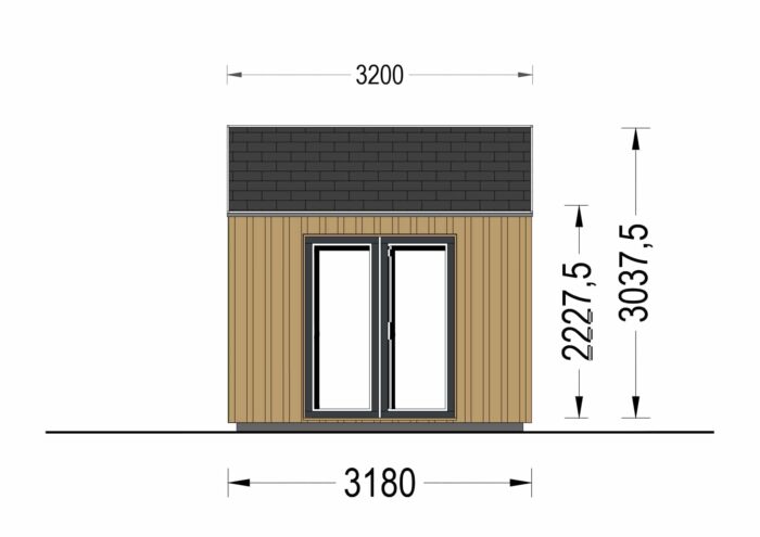 Gartenhaus ANTON (34mm + Holzverschalung ), 8x3m, 15m²