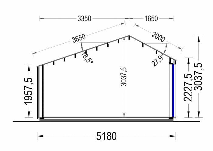 Gartenhaus ANTON (34mm + Holzverschalung ), 8x3m, 15m²