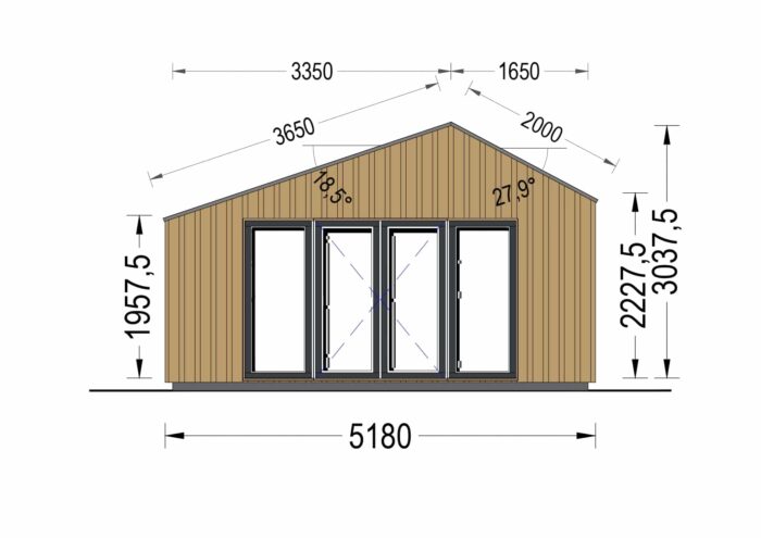 Gartenhaus ANTON (34mm + Holzverschalung ), 5x4m, 20m²