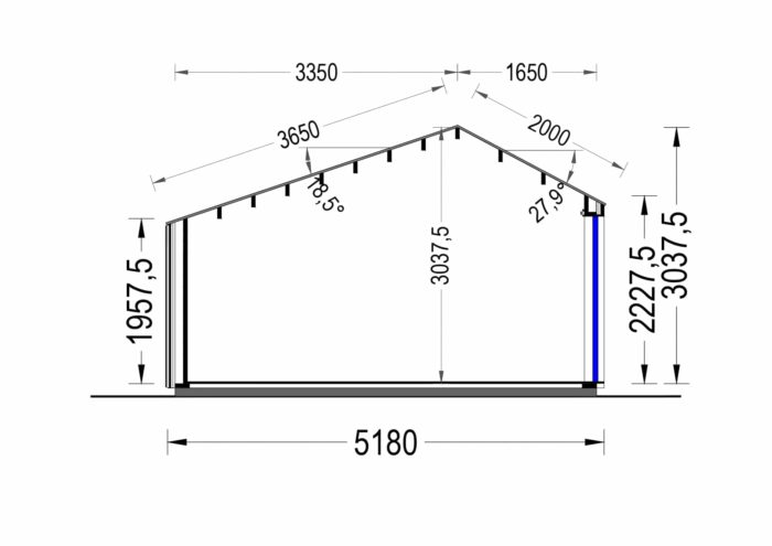 Gartenhaus ANTON (34mm + Holzverschalung ), 5x4m, 20m²