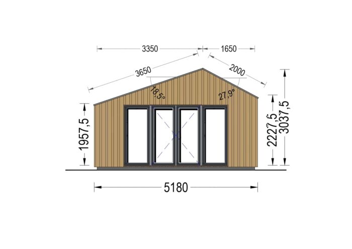 Gartenhaus ANTON (34mm + Holzverschalung ), 5x5m, 25m²