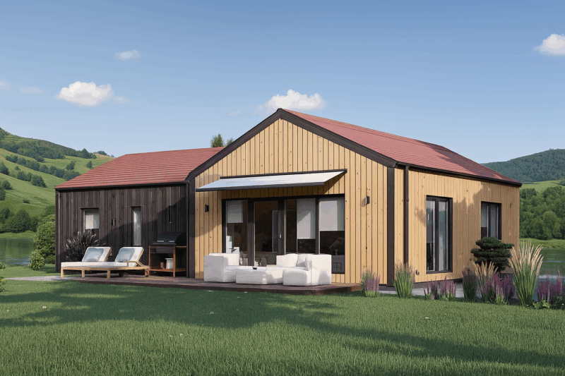 Holzhaus VALENTIN (Isoliert, 66 mm + Holzverschalung), 79 m²