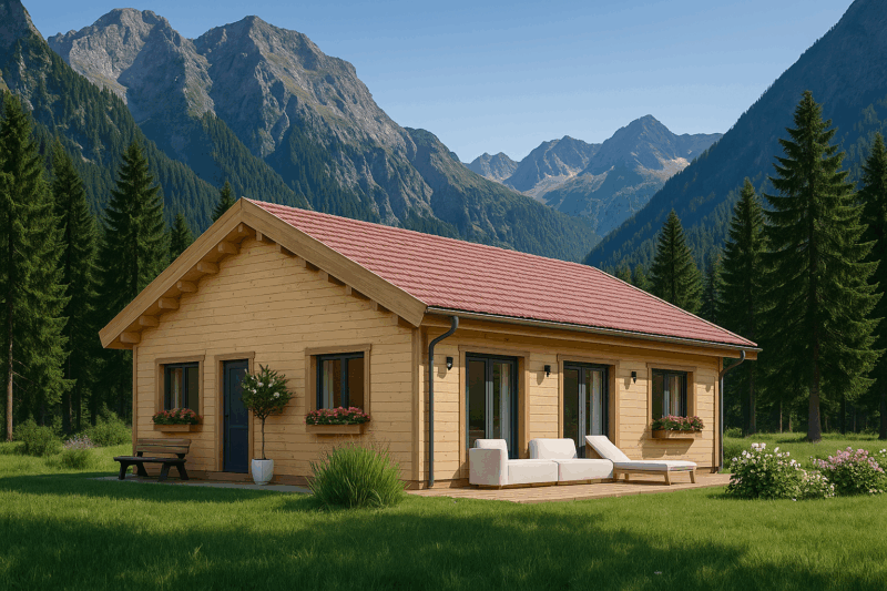 Holzhaus ANDI (Isoliert, 66 mm + Holzverschalung), 64 m²