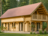 Blockbohlenhaus ANIKA Isoliert, 66 mm + Holzverschalung), 80 m²