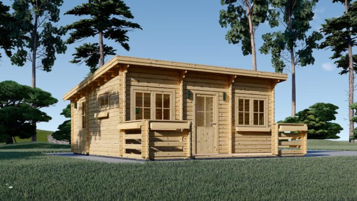 Blockbohlenhaus ARMIN (44 mm) 31 m² mit Pultdach – Bild 1