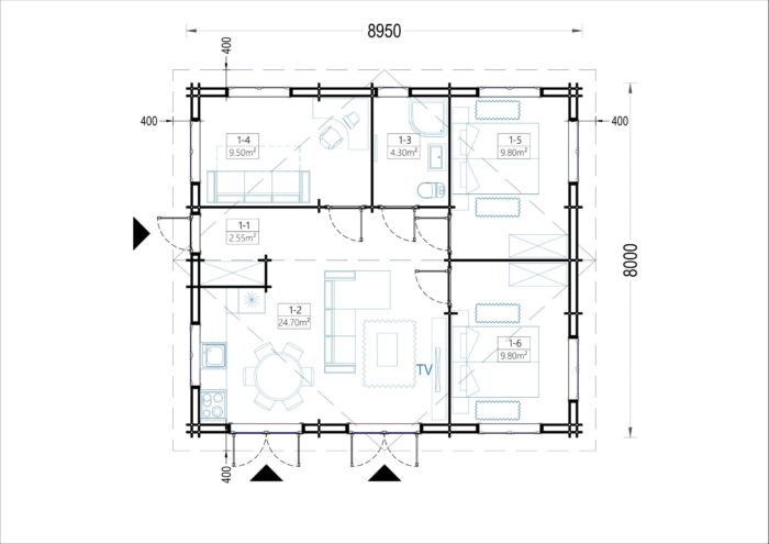 Blockbohlenhaus ANDI (44+44mm), 72m² – Bild 7