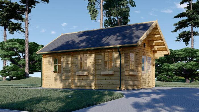 Blockbohlenhaus mit Schlafboden SALLY (44 + 44mm), 27m² Isoliert – Bild 3