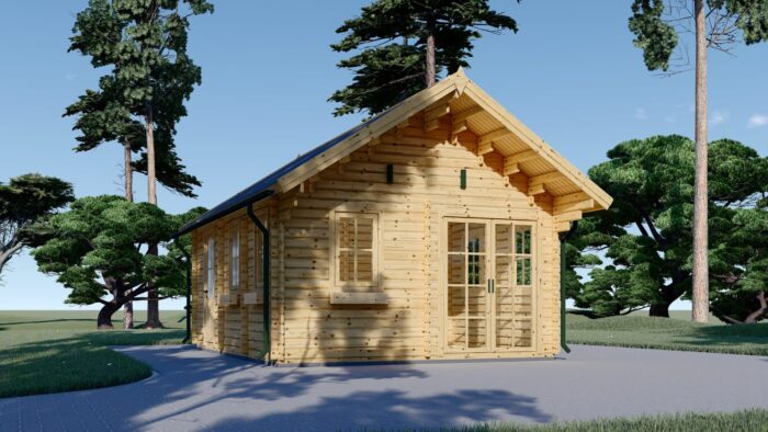Blockbohlenhaus mit Schlafboden SALLY (44 + 44mm), 27m² – Bild 1