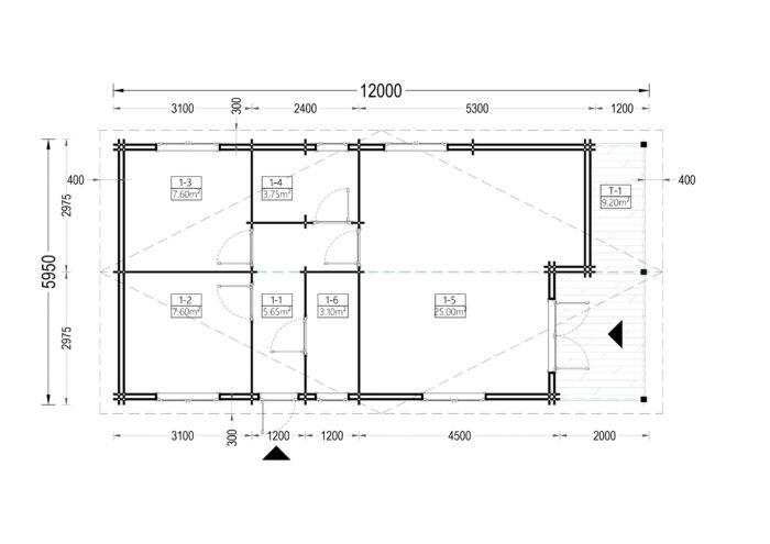 Blockbohlenhaus LUDWIG (44 + 44mm), 6x12m, 72m² – Bild 7