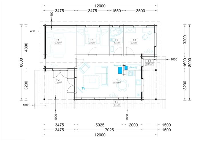 Blockbohlenhaus SCHLADMING (44 + 44 mm) 96 m² – Bild 6