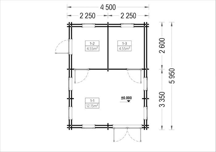 Blockbohlenhaus mit Schlafboden SALLY (44 + 44mm), 27m² Isoliert – Bild 6