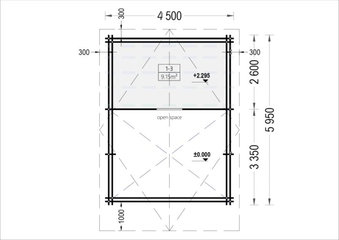 Blockbohlenhaus mit Schlafboden SALLY (44 + 44mm), 27m² Isoliert – Bild 7