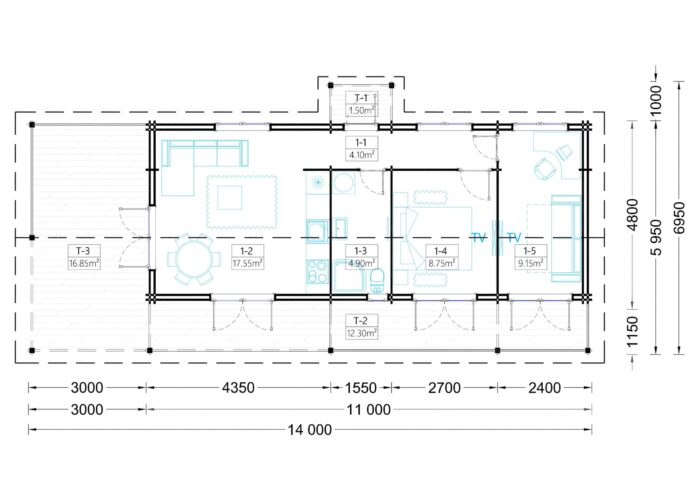 Blockbohlenhaus TRAUNSEE (44 + 44 mm) 50 m² – Bild 6