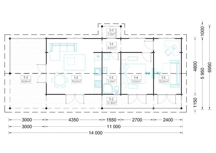 Blockbohlenhaus TRAUNSEE (66 mm) 50 m² – Bild 6