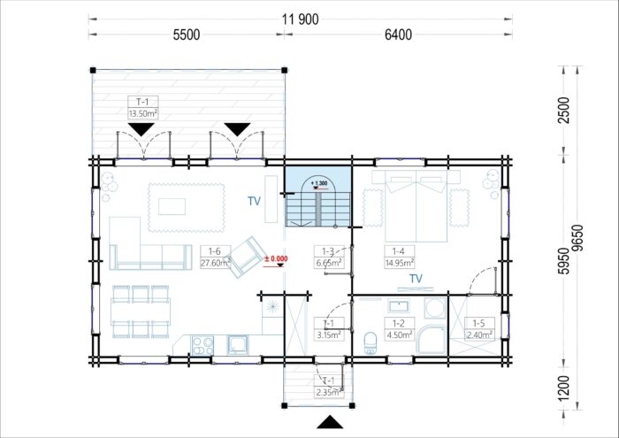 Blockbohlenhaus VERENA (44 + 44mm), 127m² – Bild 6