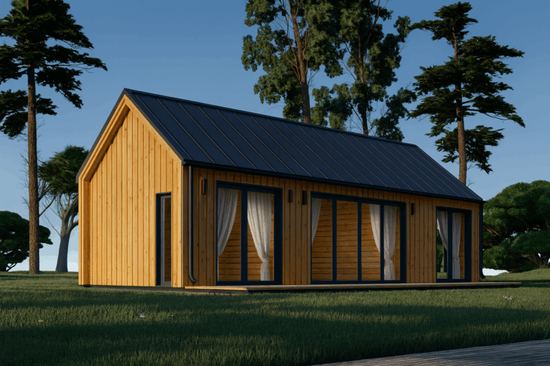 Blockbohlenhaus ADRIAN (44mm + Holzverschalung ), 50m² Extra Isoliert