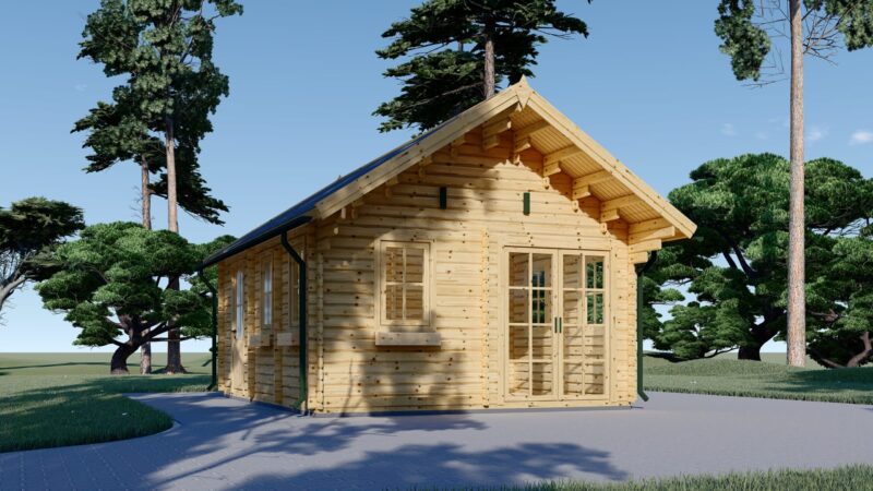 Blockbohlenhaus mit Schlafboden SALLY (44+44mm), 27m² Isoliert