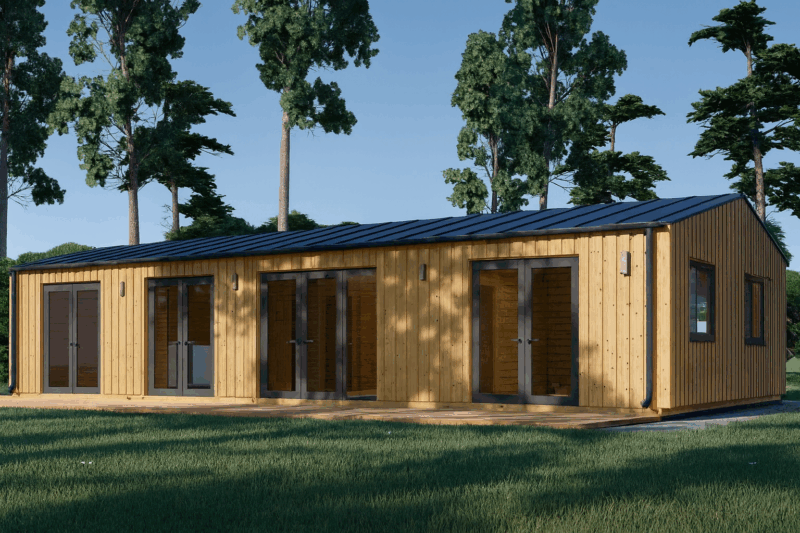 Blockbohlenhaus NIKI (44 mm + Holzverschalung), 12.7x6.2 m, 78 m²