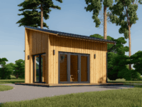 Blockbohlenhaus SANDRA (44mm + Holzverschalung), 20m² Isoliert