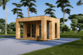 Gartensauna mit Vorraum DANIEL 34 mm + Holzverschalung), 4,6 x 2,1 m, 7,2 m² mit Terrase 6,7 m²
