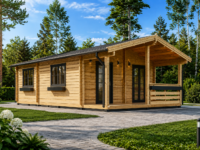 Blockbohlenhaus mit Terrasse ANTON, 5x9 m, 35 m² + 8m²