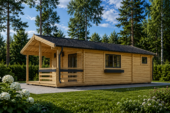 Blockbohlenhaus mit Terrasse ANTON, 5x9 m, 35 m² + 8m² Isoliert – Bild 2