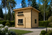 Blockbohlenhaus DORNBIRN (44+44 mm Isoliert) · 20 m² + 16 m² Schlafboden · Pultdach – Bild 3