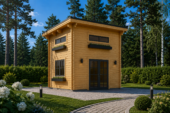 Blockbohlenhaus DORNBIRN (44+44 mm Isoliert) · 20 m² + 16 m² Schlafboden · Pultdach