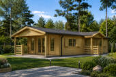Blockbohlenhaus DORIS (Extra Isoliert, 44+44 mm) · 63 m² mit Terrasse