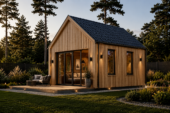 Blockbohlenhaus SUSI (44mm + Holzverschalung), 20m² Premium Isoliert